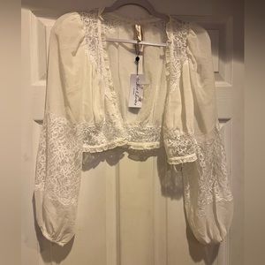 For Love & Lemons white lace blouse with buttons